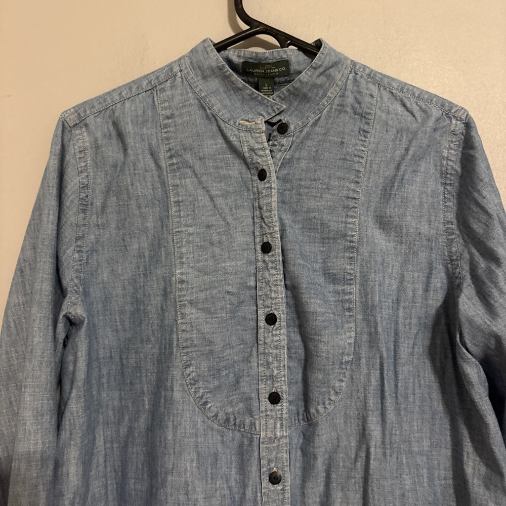 Lauren by Ralph Lauren Womens Chambray Blouse Dress‎ Blue Sz Large Button Down - Picture 3 of 10